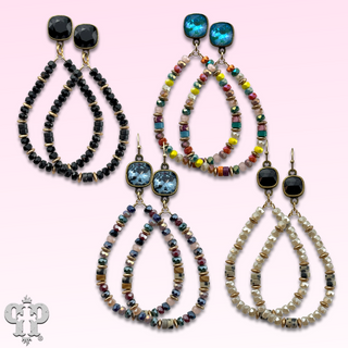 Beaded teardrop and Austrian crystal dangle earring - LC