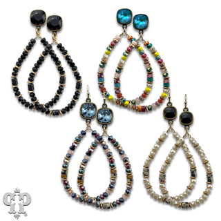 Beaded teardrop and Austrian crystal dangle earring - LC