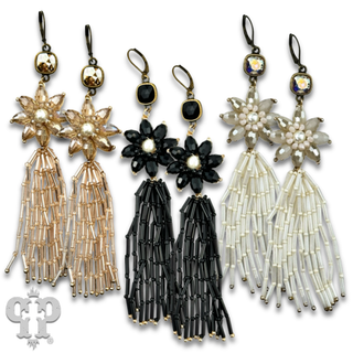Flower and tassel chandelier statement earring, Austrian crystal - LC