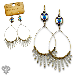 Faceted saucer bead fringe on teardrop earring, Austrian crystal - LC