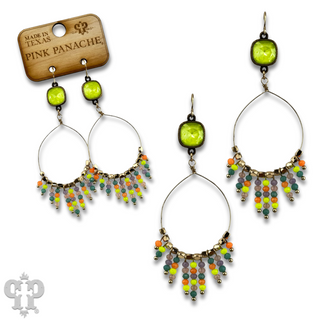 Faceted saucer bead fringe on teardrop earring, Austrian crystal - LC