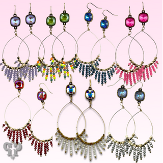 Faceted saucer bead fringe on teardrop earring, Austrian crystal - LC