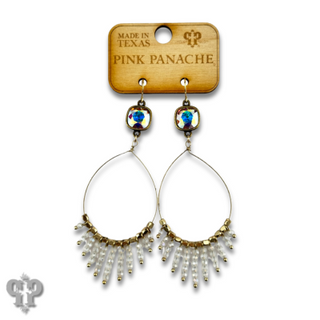Faceted saucer bead fringe on teardrop earring, Austrian crystal - LC