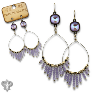 Faceted saucer bead fringe on teardrop earring, Austrian crystal - LC