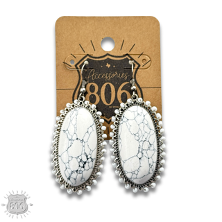 White large stone oval earring, last call