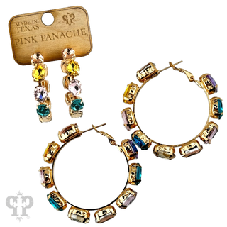 Multi-color oval rhinestone hoop earring - LC