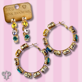 Multi-color oval rhinestone hoop earring - LC