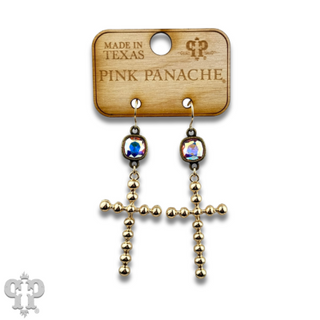 Gold cross earring with Austrian crystal - LC