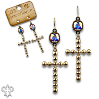 Gold cross earring with Austrian crystal - LC
