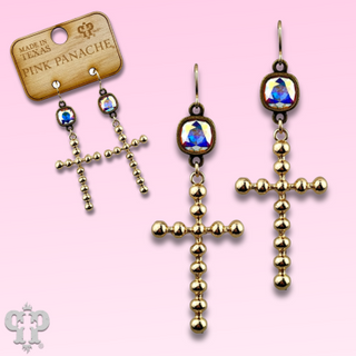 Gold cross earring with Austrian crystal - LC