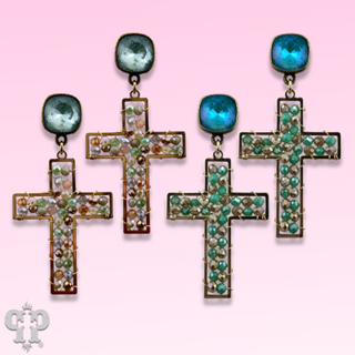 Faceted bead wrapped cross earring, Austrian crystal