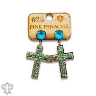 Faceted bead wrapped cross earring, Austrian crystal