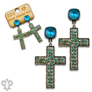 Faceted bead wrapped cross earring, Austrian crystal