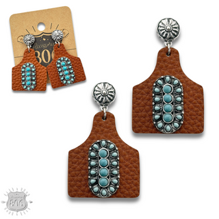 Pebbled ear tag earring,stone center, last call