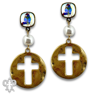 Cross medallion earring with Austrian crystal