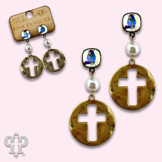 Cross medallion earring with Austrian crystal
