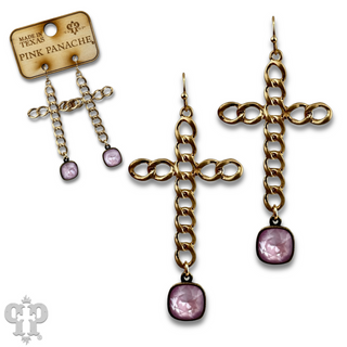 Curb link cross earring with Austrian crystal