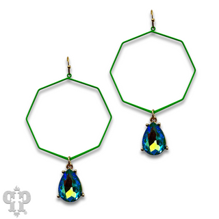 Neon octagon earring with rhinestone teardrop charm