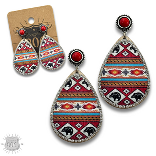 Western print wood teardrop earring, last call