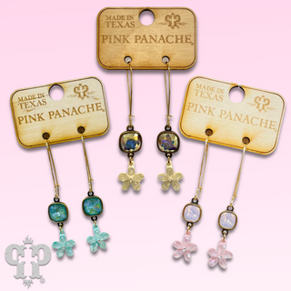 Delicate pastel glass flower charm earring with Austrian crystal - LC