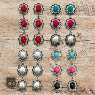 Triple stone scalloped concho earring - LC
