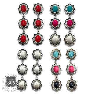 Triple stone scalloped concho earring - LC