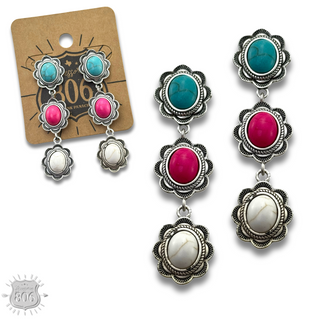 Triple stone scalloped concho earring - LC