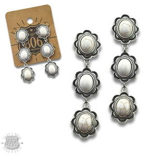 Triple stone scalloped concho earring - LC