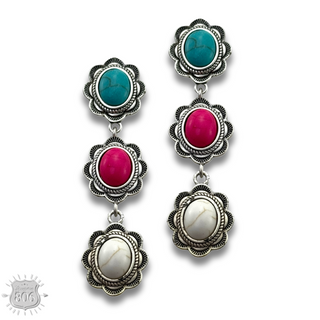 Triple stone scalloped concho earring - LC