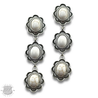 Triple stone scalloped concho earring - LC