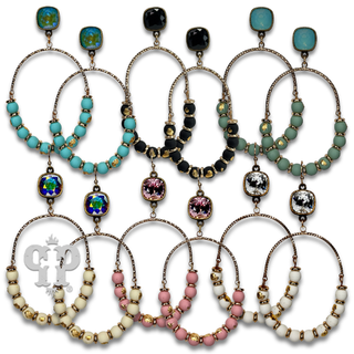 Oval gold flecked bead earring with Austrian crystal - LC