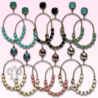 Oval gold flecked bead earring with Austrian crystal - LC