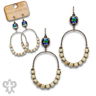 Oval gold flecked bead earring with Austrian crystal - LC