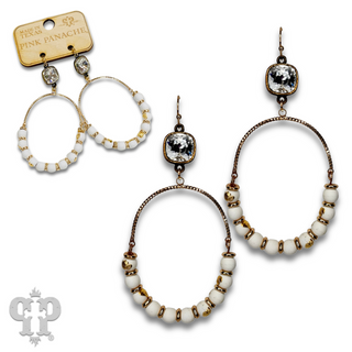 Oval gold flecked bead earring with Austrian crystal - LC