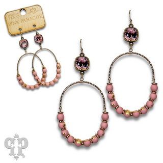 Oval gold flecked bead earring with Austrian crystal - LC