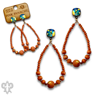 Graduated wood bead teardrop earring with Austrian crystal - LC