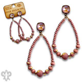 Graduated wood bead teardrop earring with Austrian crystal - LC