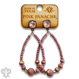 Graduated wood bead teardrop earring with Austrian crystal - LC