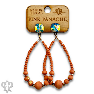 Graduated wood bead teardrop earring with Austrian crystal - LC