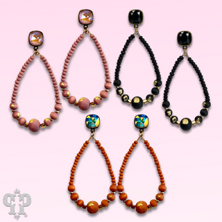 Graduated wood bead teardrop earring with Austrian crystal - LC
