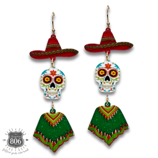 Sugar skull with poncho earring, last call