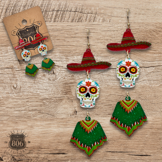 Sugar skull with poncho earring, last call