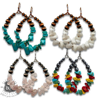 Western bead and stone chip teardrop earring - LC