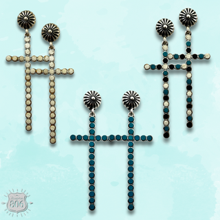 Western wood bead cross earring - LC