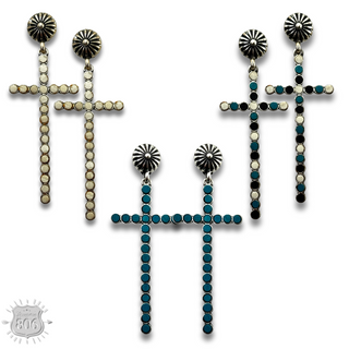 Western wood bead cross earring - LC