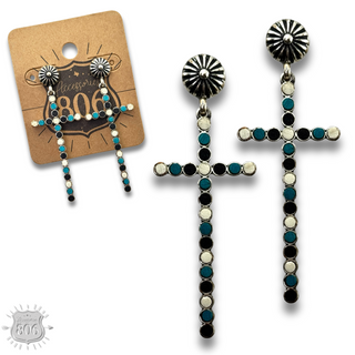 Western wood bead cross earring - LC