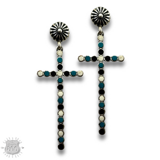 Western wood bead cross earring - LC