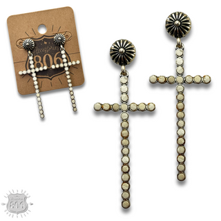 Western wood bead cross earring - LC