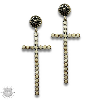 Western wood bead cross earring - LC
