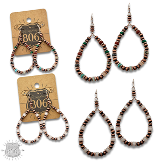 Copper and stone bead teardrop earring - LC